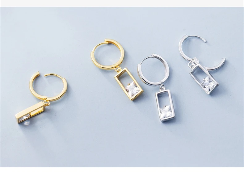 Серьги из стерлингового серебра S925, изящные, минималистичные, циркониевые, прямоугольные, Короткие серьги, свежие, сладкие, дикие, для девушек, серебряные серьги, ювелирные изделия