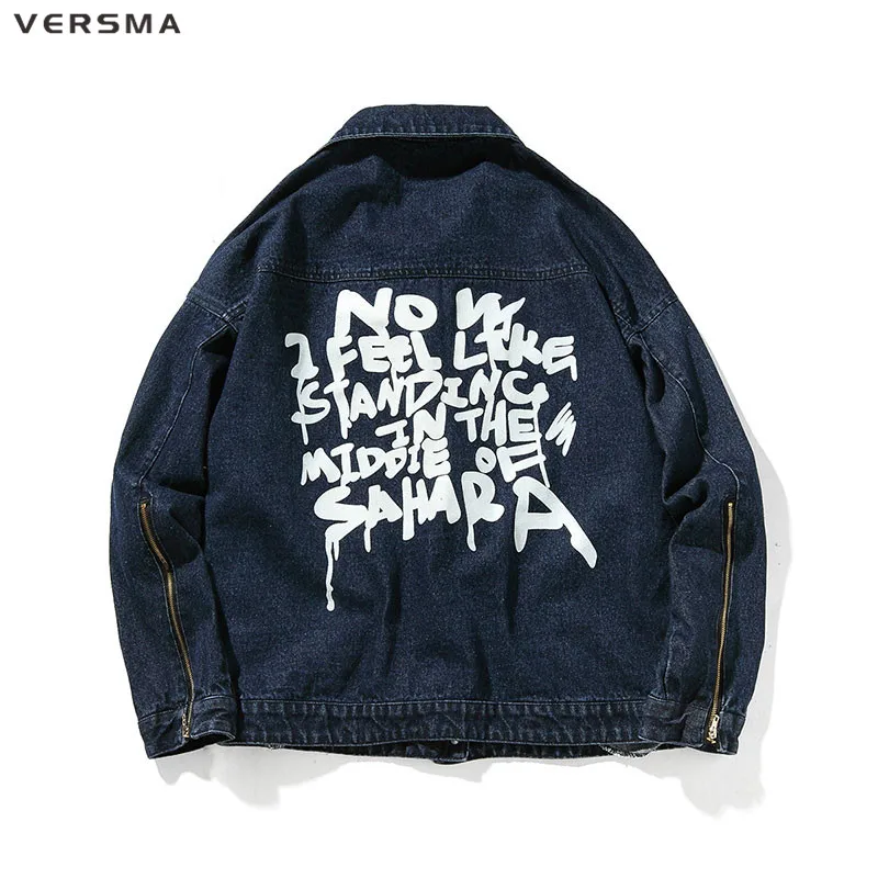 VERSMA новый корейский Harajuku с принтом букв молния патч джинсовая рубашка для мужчин