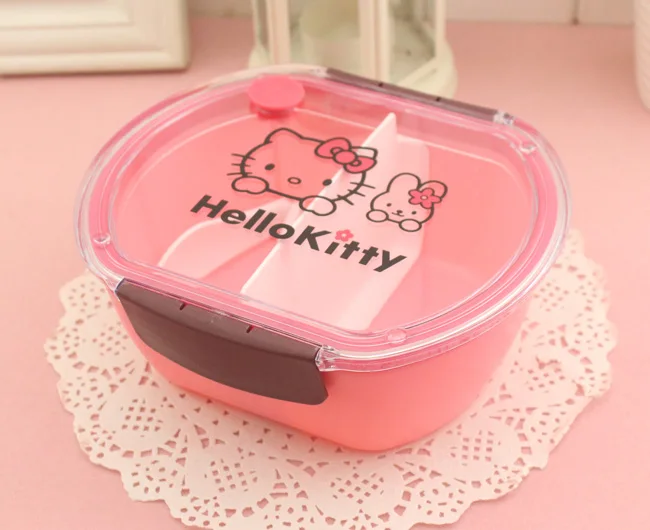 Милый котенок кошка микроволновая печь детей Bento Ланч-бокс. Герметичный беспорядок жестяное обеденное ведро. Beno коробка. Фрукты свежесть контейнер для еды столовая посуда