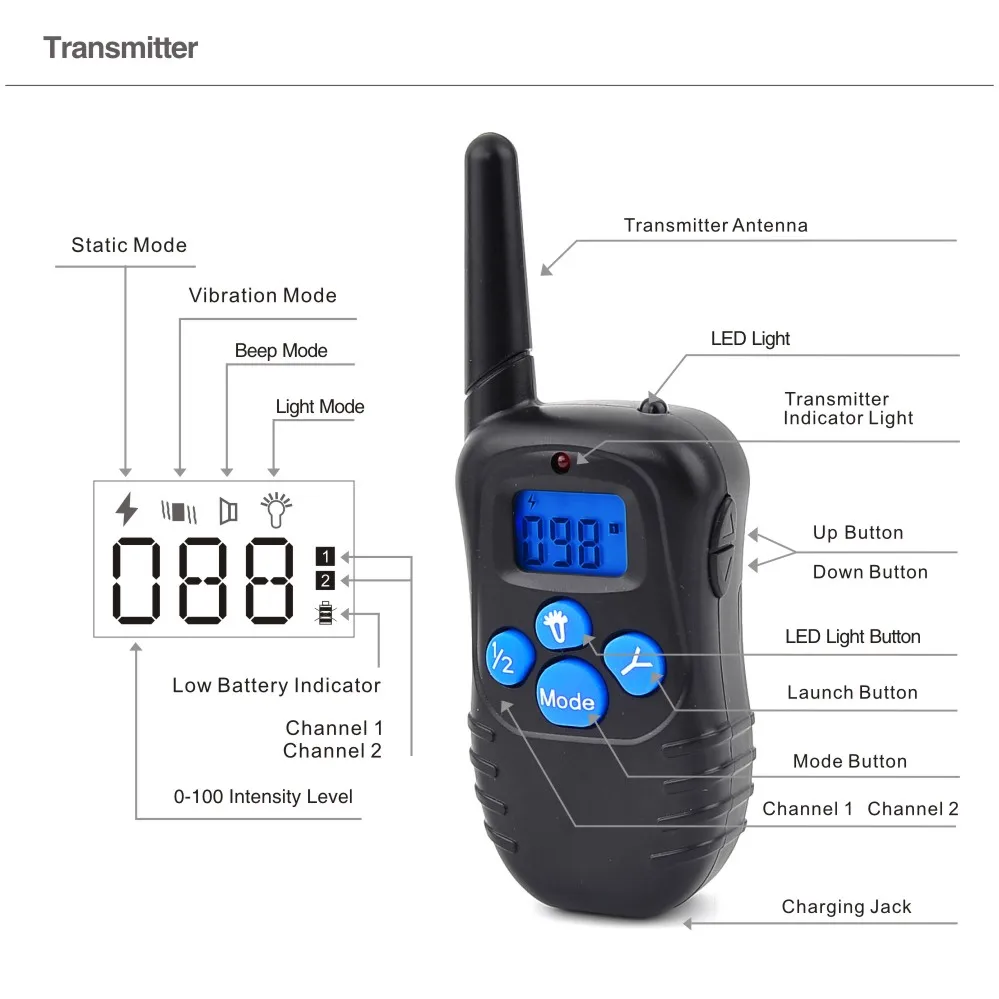Remote LCD Dog Collar Rechargeable 100LV 300 Meter Electric Shock Vibrate Pet Training For Small Medium &amp Large dogs | Дом и сад