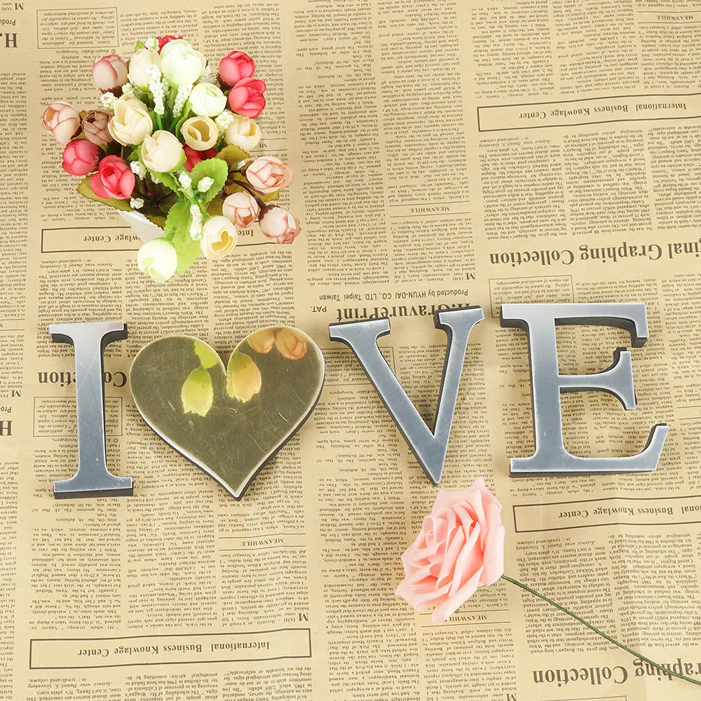 Свадебные буквы &quotLove&quot Английский 3D зеркальные настенные наклейки букв