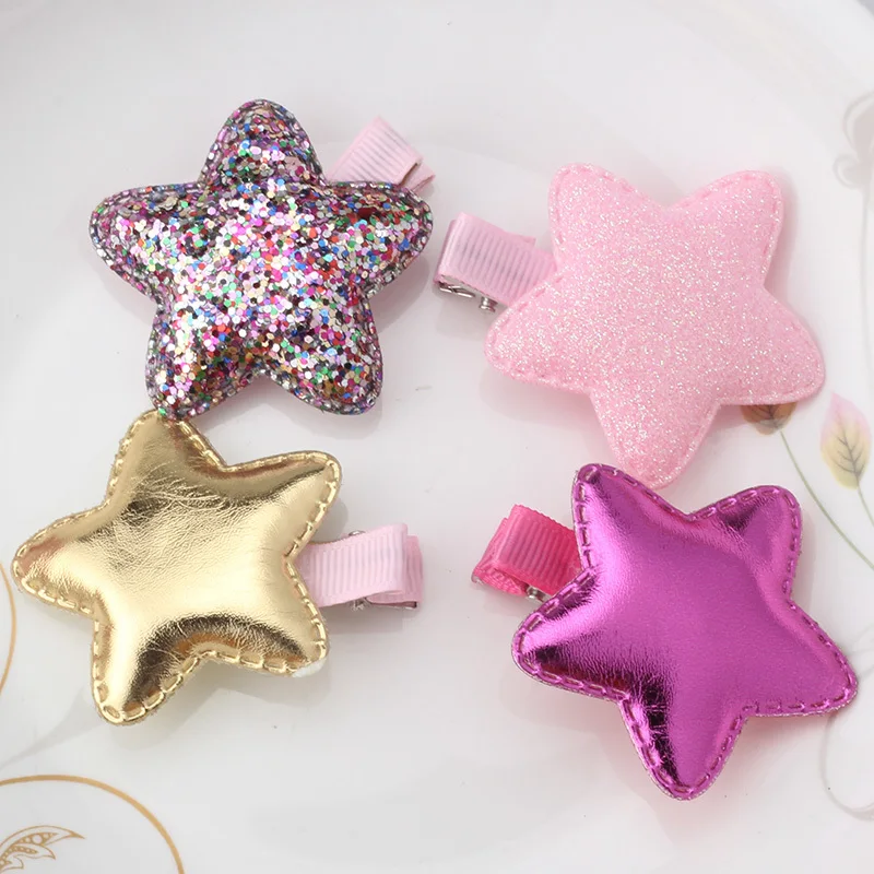 Милые детские аксессуары для волос шпильки заколка блестящая кожа Звезда Сердце
