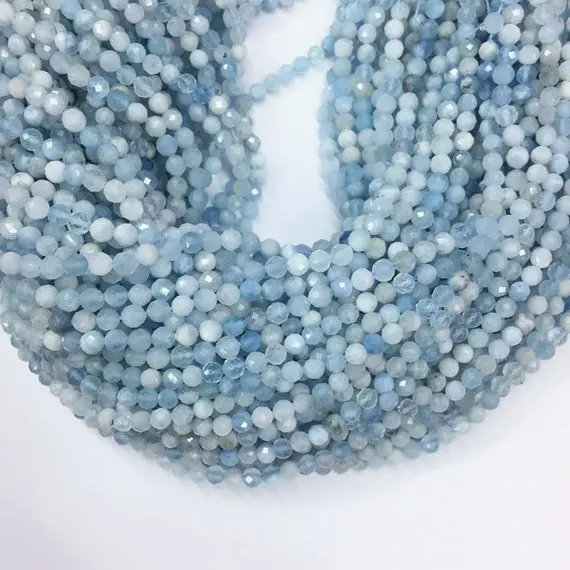 

Tiny Aquamarine Micro Faceted Beads 2mm 3mm 4mm Natural Aquamarine Spacer Beads Small Light Blue Beads Blue Tiny Gem 15.5"