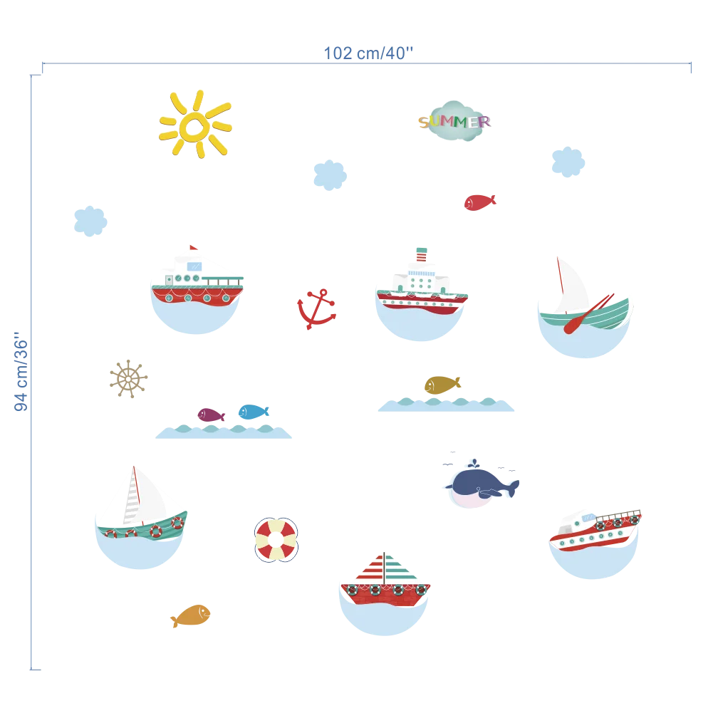Наклейка стену Морская рыба Лодка|Наклейки на стену| |