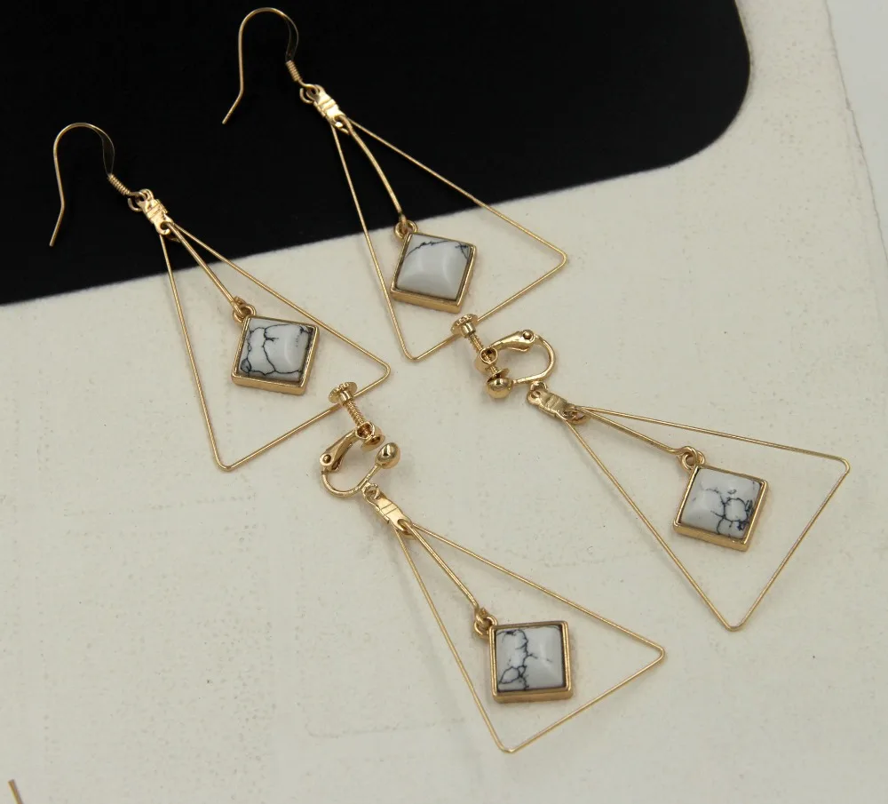 Серьги-клипсы с зеленым/черным/белым камнем для женщин украшения ушей