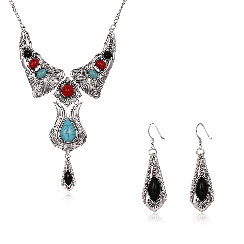 Посеребренные Цепочки и ожерелья серьги наборы красочных крыло Подвески s для