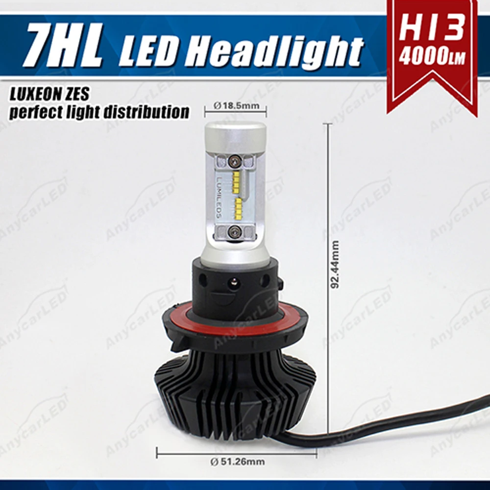 1 комплект H13 9008 50 Вт 8000LM G7 светодиодный фар LUMI LUXEON ZES чипы безвентиляторный чистый