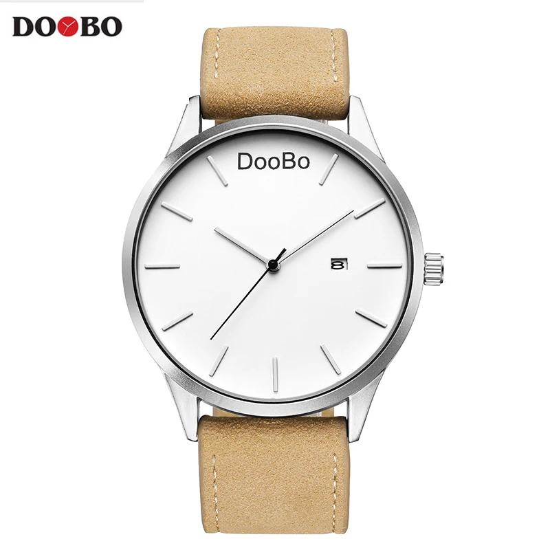 D004 brown white relogio masculino часы Мужская мода Спорт Нержавеющая сталь Чехол кожаный ремешок наручные часы, кварцевые наручные Бизнес наручные часы reloj hombre - Цвет: D004 brown white