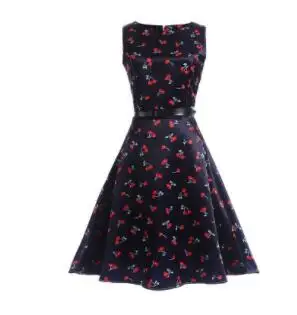 Cherry Print Vintage Dress Women 2019 Summer Pin Up Dresses 50s Rockbility Robe Plus Size A-Line Party Vestidos Red | Женская одежда