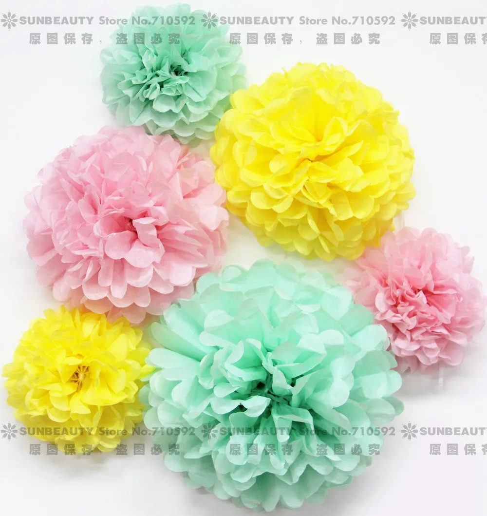 

Pack of 6 (Mint,Pink,Yellow) Tissue Paper Pom Pom Assorted Pom Pom Flowers Wedding Birthday Valentine Party Nursery Decor