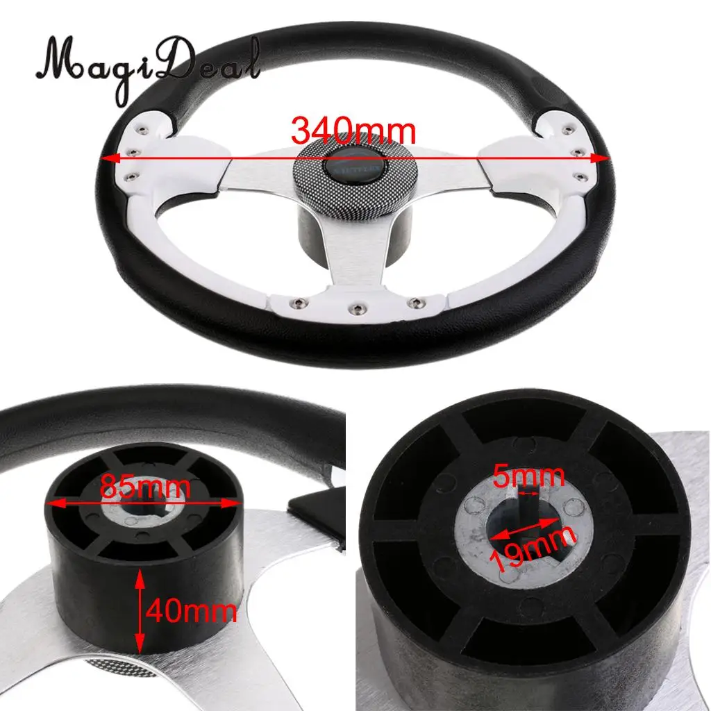 MagiDeal 340mm Aluminum Alloy 3 Spoke 3/4' Marine Boat Steering Wheel With Center Cap for Vessels Yacht Pontoon Supplies | Спорт и