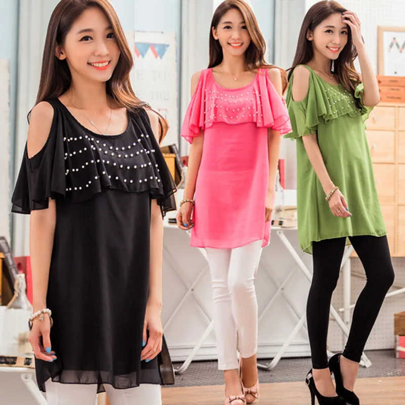 Новая летняя женская сексуальная Элегантная блузка с бусинами и жемчугом