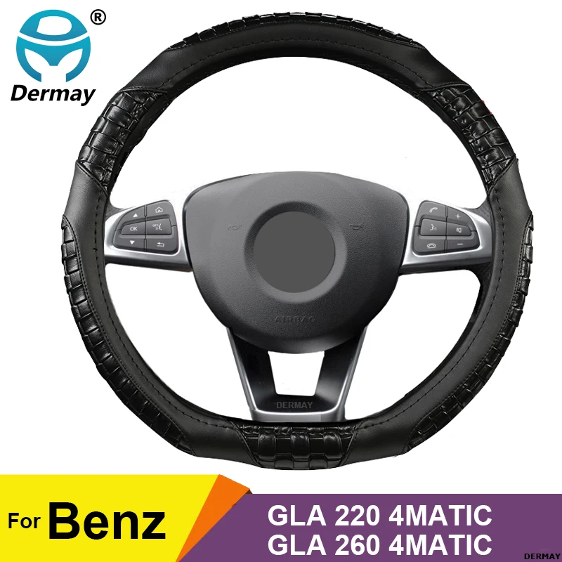 

DERMAY Steering Wheel Cover Non-slip Micro Fiber Leather Braid Comfortable For Benz GLA 200 220 260 4MATIC D Shape Stering Wheel