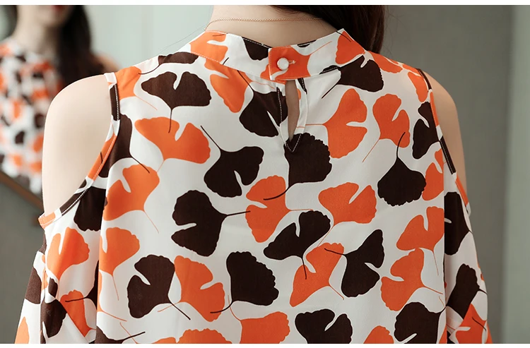 летние женские блузки с коротким Модные 2019 рукавом принтом шифоновая блузка