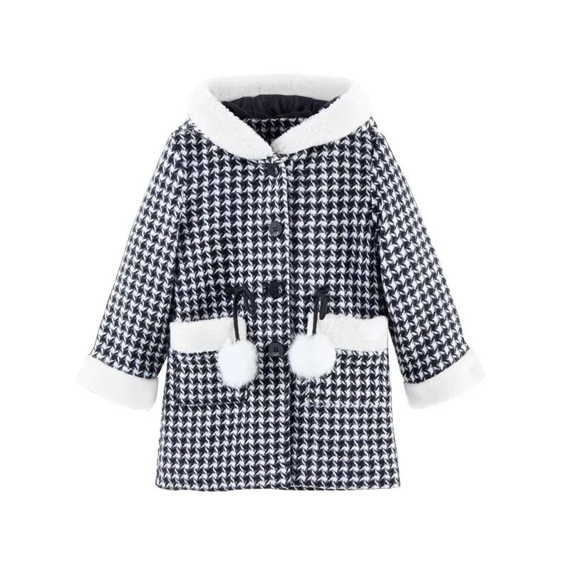 Pattern plaid girls coats winter 2018 girl fleece jacket for children outerwear 2-8year kids hooded overcoat costume | Детская одежда и