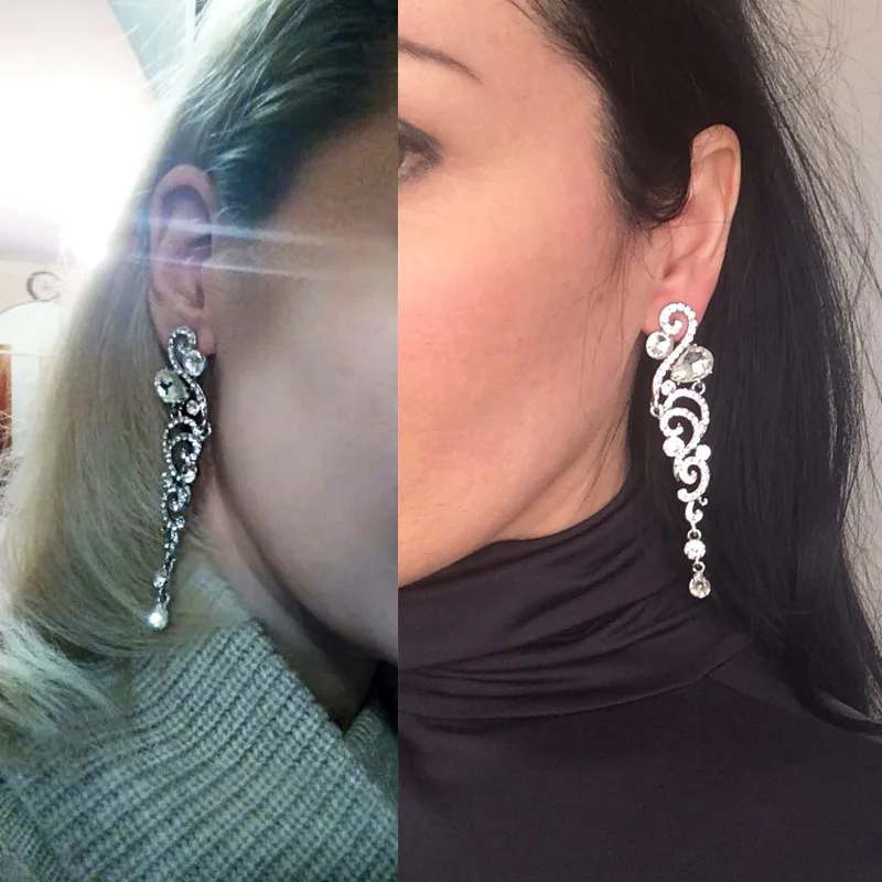 Хрустальные свадебные серьги-капли для женщин белый черный золотой цвет