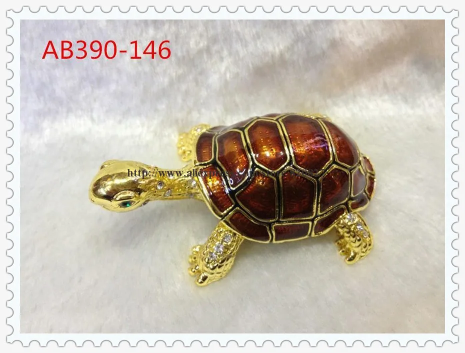 Turtle Trinket Jewelry Box with Sparkling Crystals Longer Neck Metal Enamel Tortoise Trinket Traditional Jewelry Box