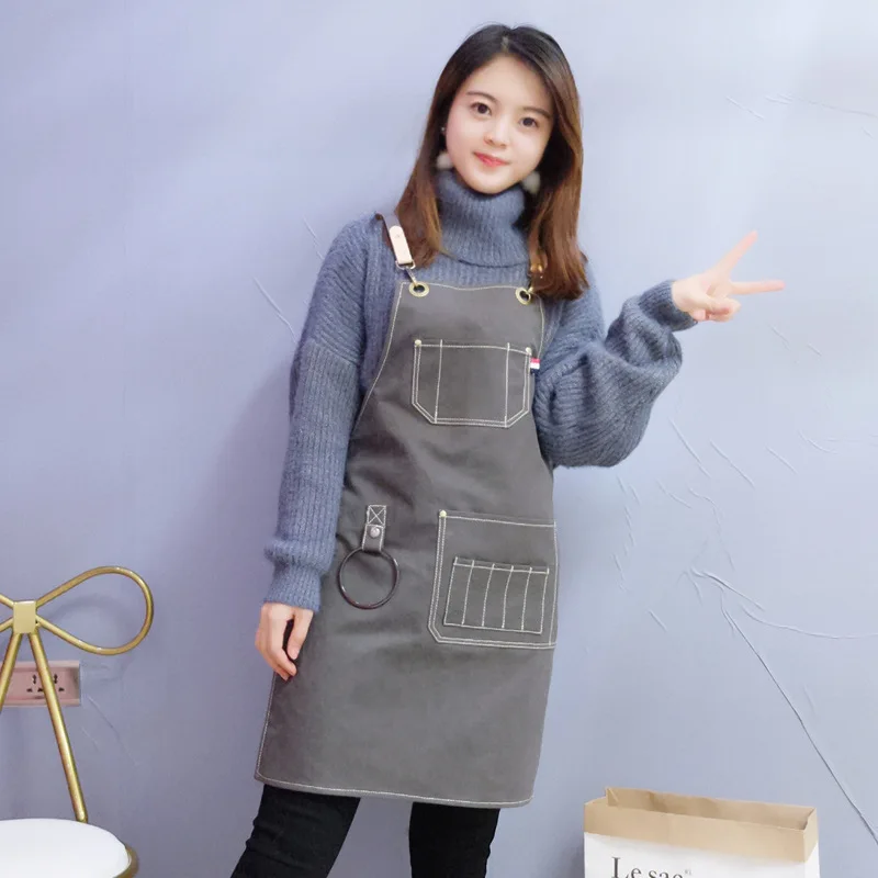 

canvas waterproof apron Korean cotton denim anti-foam flame retardant strap barista restaurant gardening overalls