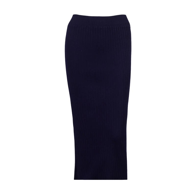 dark blue Wixra, базовые юбки, весна, повседневные шикарные юбки-карандаш, Женская облегающая юбка, шерстяная вязанная длинная юбка с разрезом сзади, юбка миди - Цвет: dark blue