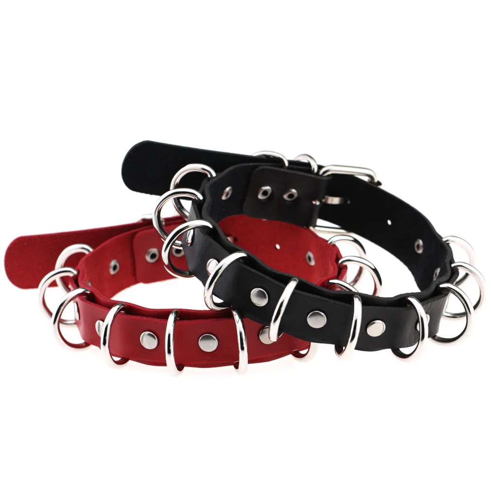 Punk Style Exaggerated Double Leather Necklace Metal Multi-ring Neck Chain Collar European American Hot Creative Women Jewelry | Украшения