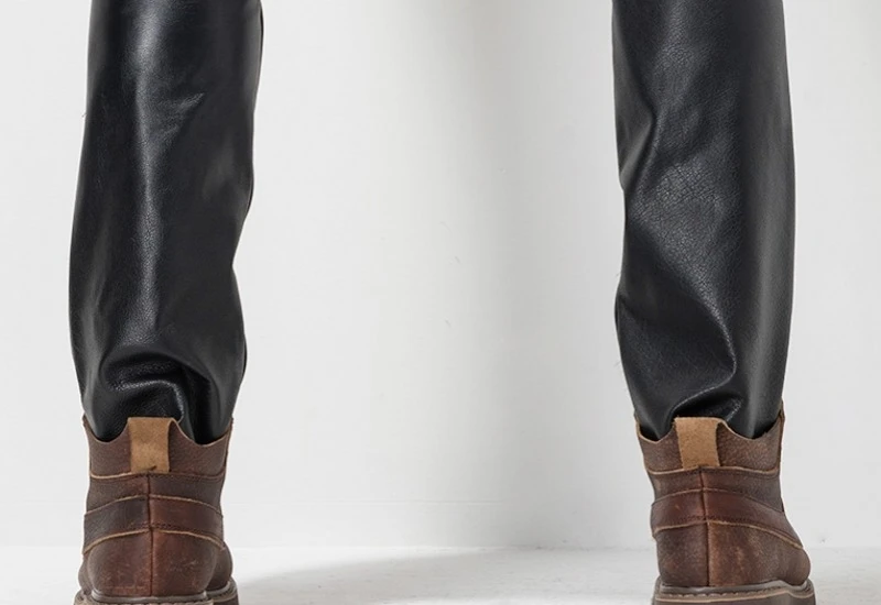 Windproof Thicken Winter New Mens Slim Pants Genuine Leather Cow Male Fashion Zipper High Quality Brand Pants Plus Size 36