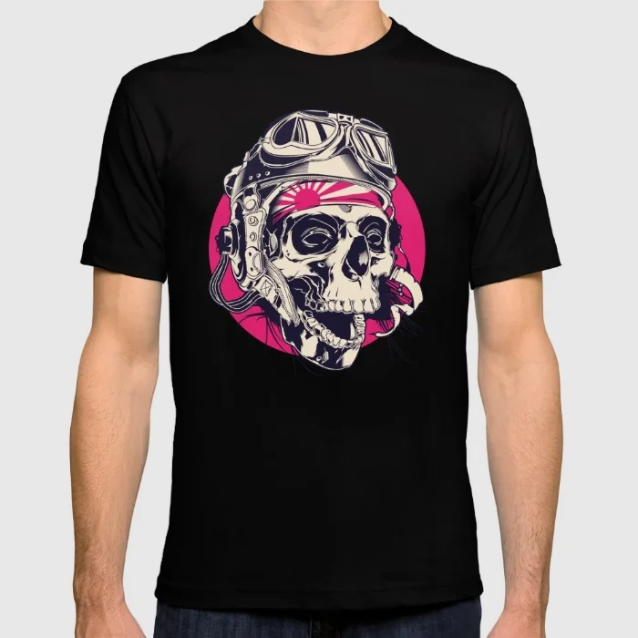 2017 Общество с Ограниченной мужчины футболки Череп пилотный шлем иллюстрация