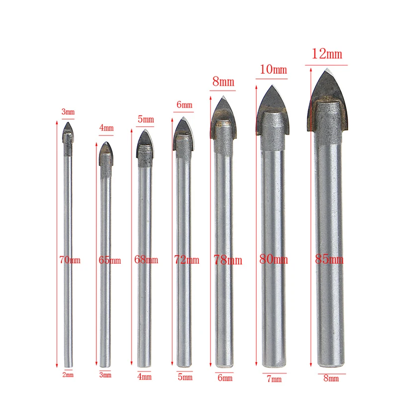 

7 Pcs 3/4/5/6/8/10/12mm Triangle Tip Glass Drill Set Tile Cermic Drill Bit High Quality