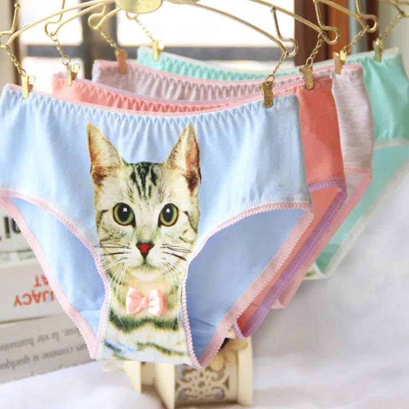 Сексуальные кошки 3D с рисунками кошек хлопковые трусы из мультфильмов женские