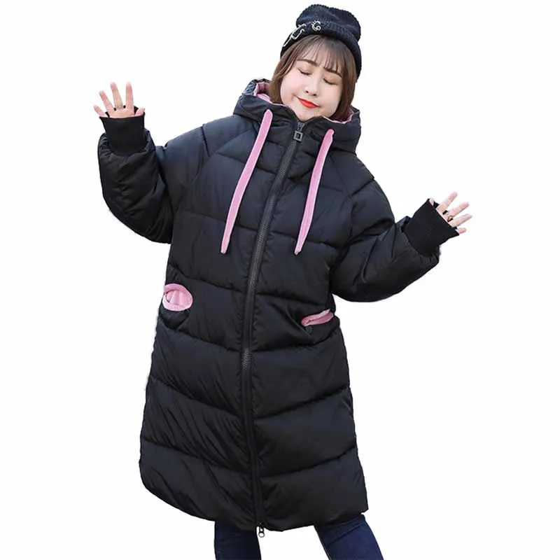 

Winter Cotton Parkas Women's Thick Warm Coat Hooded Long Windproof Warm Splicing Jackets Female Velvet Down Cotton Coats G153