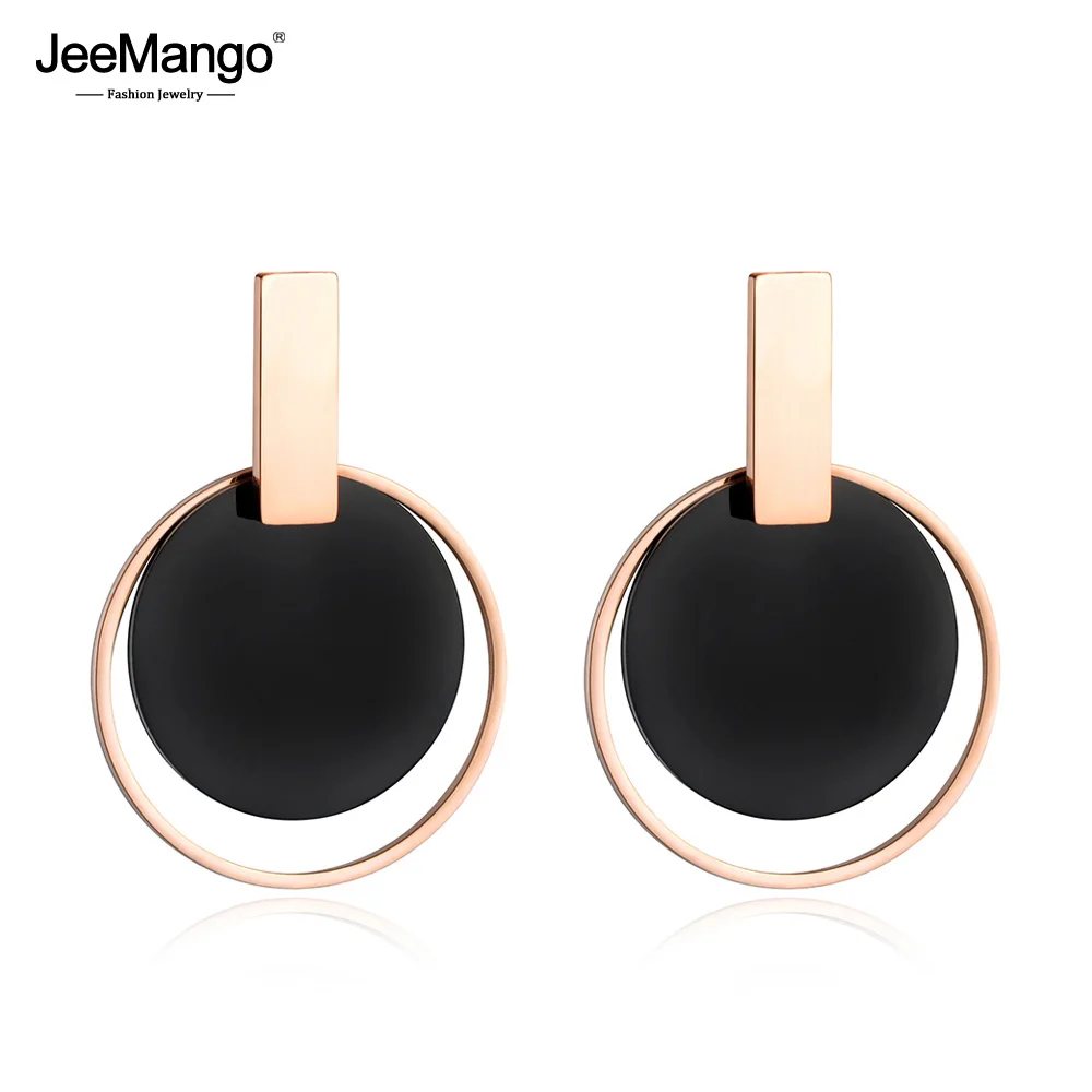 Женские серьги кольца JeeMango сережки из черного диска и розового золота ювелирные