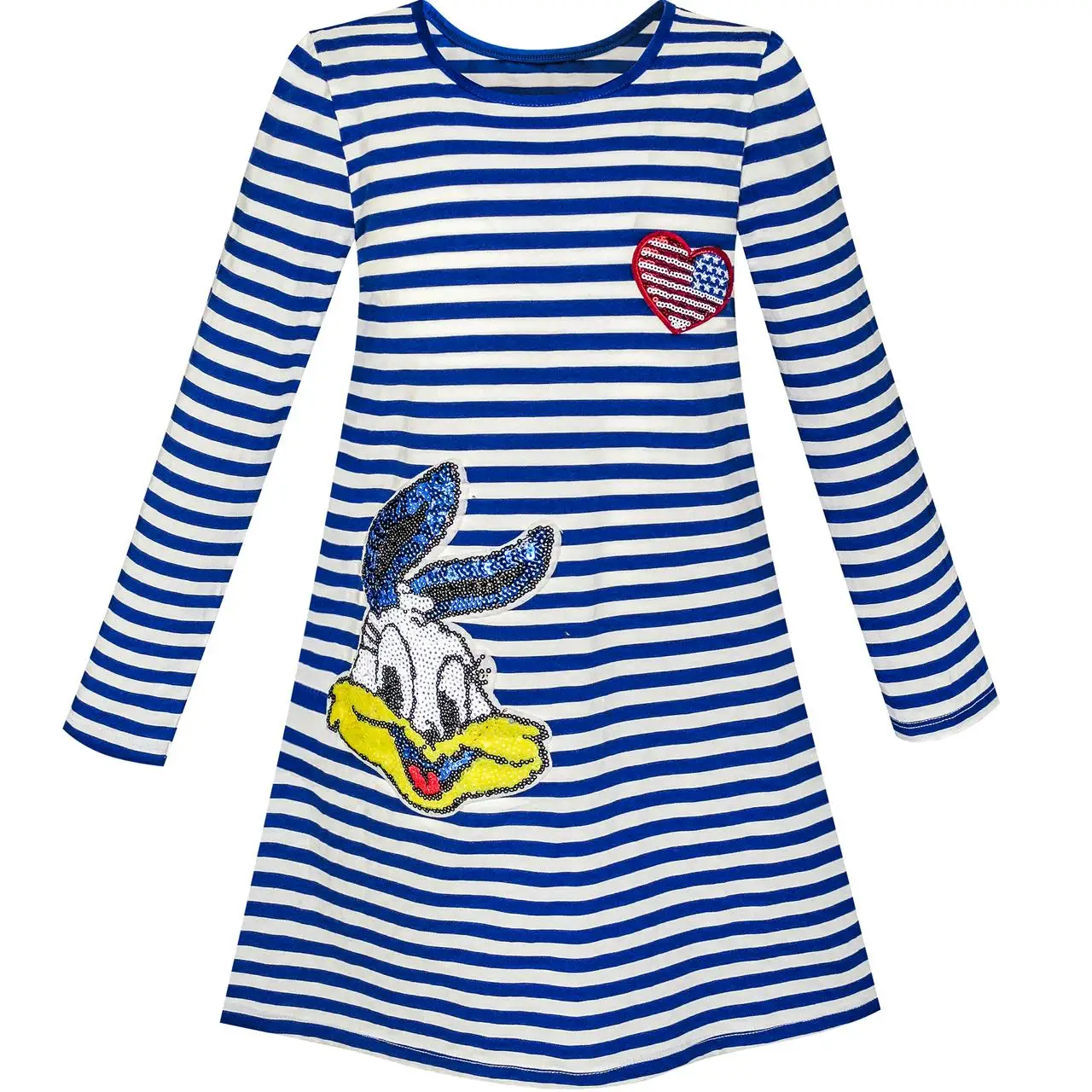 

Sunny Fashion Girls Dress Long Sleeve Cotton Cartoon Sequins Blue Striped 2020 Summer Princess Wedding Party Dresses Size 4-10