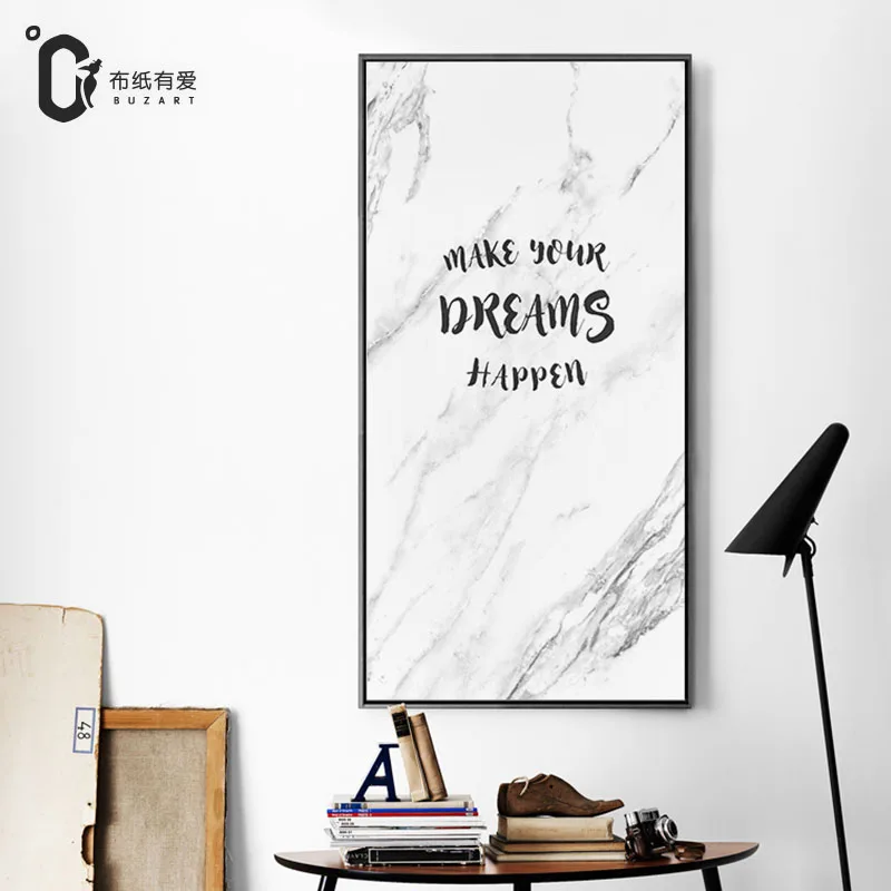 Картины на черно-белом холсте с мраморным рисунком Make you dream для гостиной в