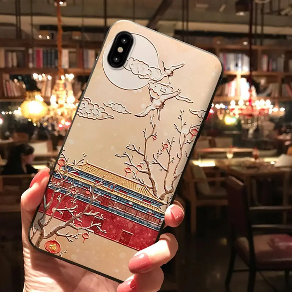 01 3D рельефный матовый чехол для iPhone 11 pro XR Xs Max, Мягкий Силиконовый ТПУ Модный чехол в китайском стиле для iPhone X XS 7 8 Plus, чехол - Цвет: 01
