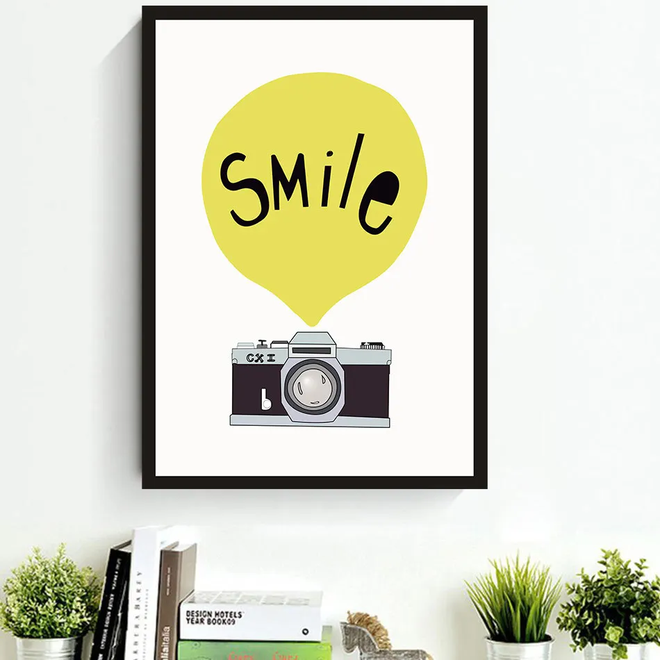 Ретро камера воздушный шар улыбка настенная живопись холст Картина маслом