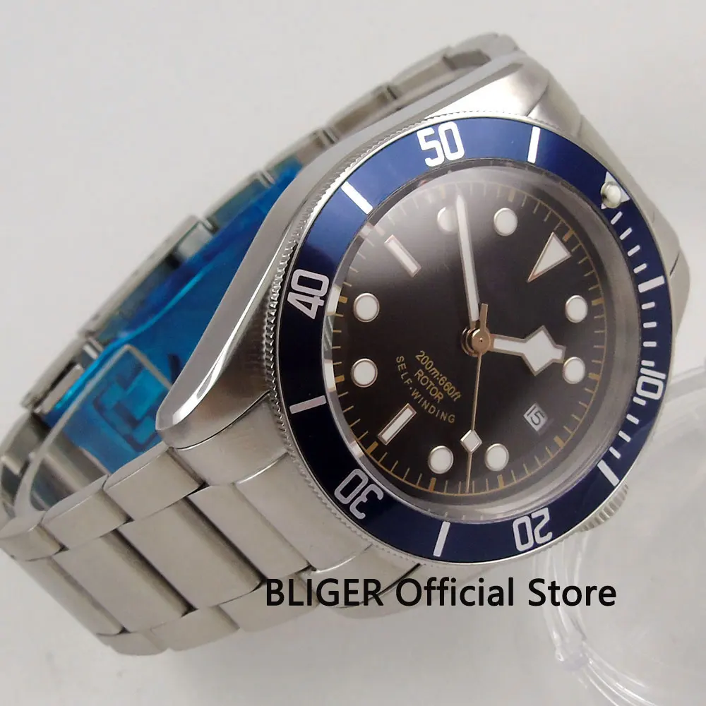 Сапфировое стекло 41 мм черный стерильный циферблат синий вращающийся ободок 20ATM