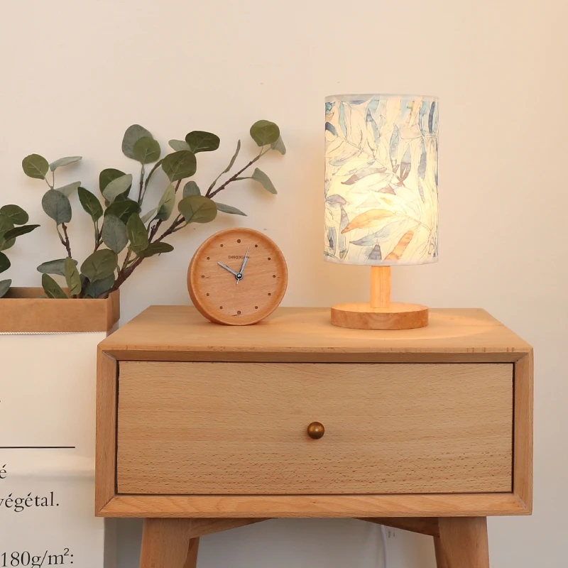 BLUBBLE Children Study Night Table Lamps Cylindrical Fabric Wood Read Desktop Lamp AC 100v-240v Printing Art Led Lights | Освещение
