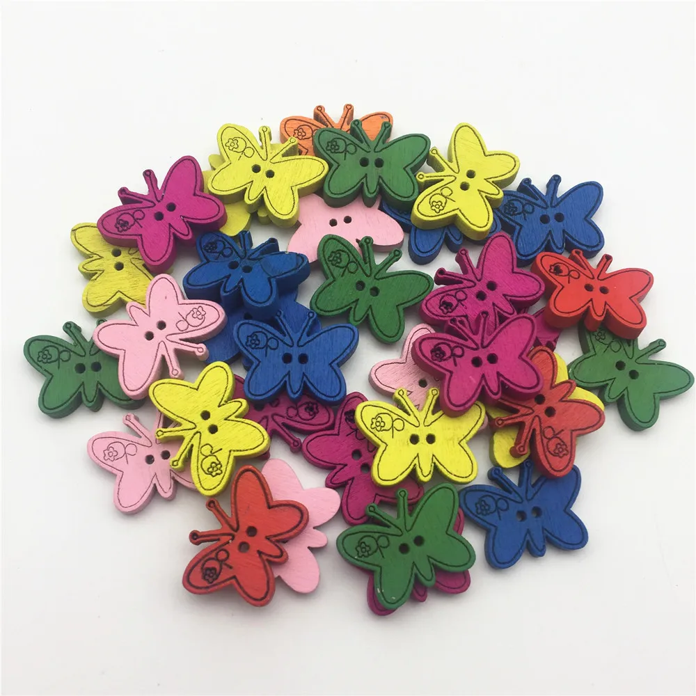 

50pcs Craft Cartoon Butterfly Wooden Buttons Sewing 2-Hole Accessories Button Cardmaking 18x25mm/pc