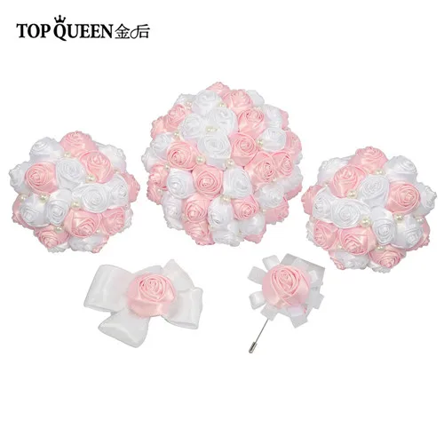 TOPQUEEN F4-PK букет Искусственные розы Розовый Свадебный букет цветок-бутоньерка корсаж лента для свадебных букетов - Цвет: one set