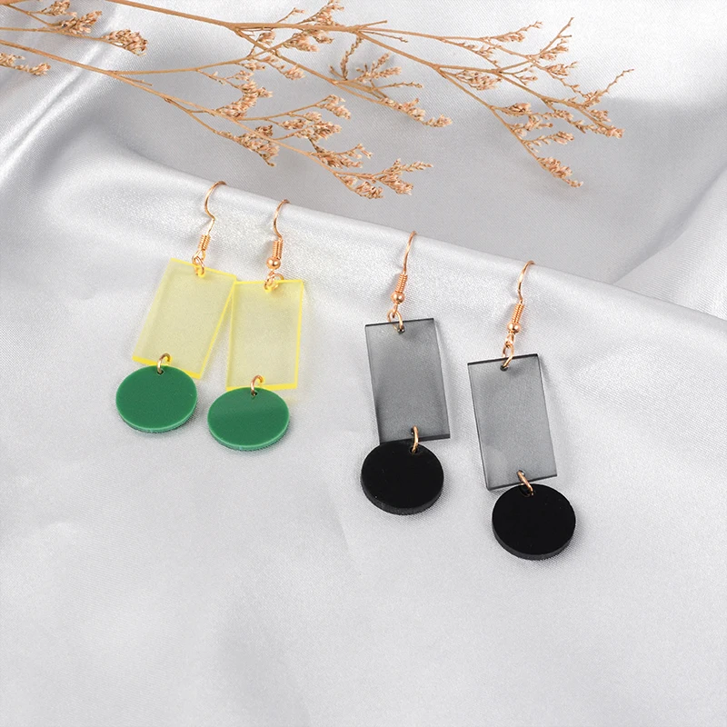Acrylic Long Earrings Rectangle sector Print Acetic Acid Sheet Geometric Drop Hanging for Women 2019 Fashion Statement | Украшения и
