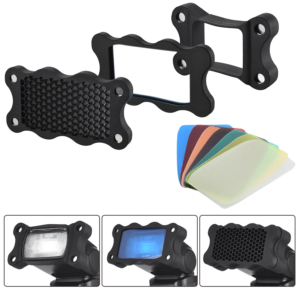 Вспышка Speedlite резиновый медовый гребень + 7 шт. цветных гелевых фильтров для Canon Nikon