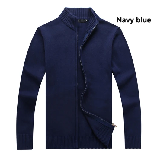 Navy blue Модные мужские свитера на осень и зиму, мужские вязаные свитера на молнии с длинным рукавом, повседневные мужские вязаные свитера на молнии из хлопка - Цвет: Navy blue