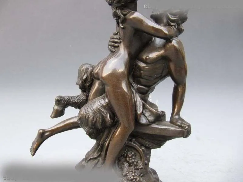 Греческий миф Пан и Обнаженная женщина пить Чистой Бронзы Статуя|statue nepal|womenstatue cat