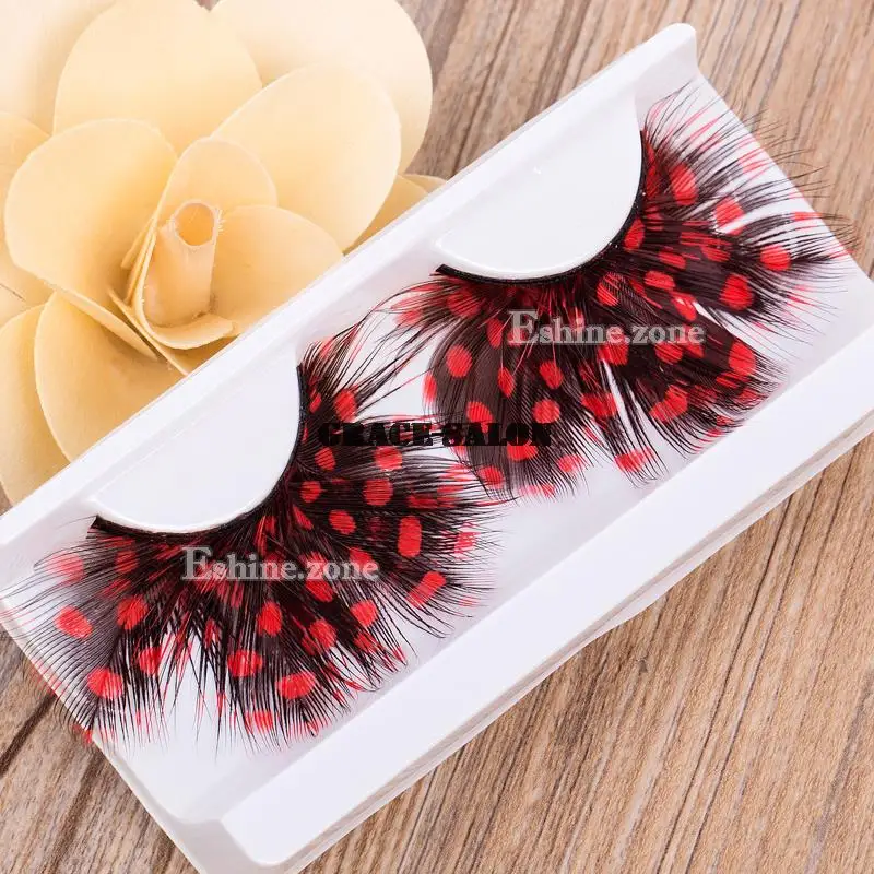 

Makeup Fancy Feather Eyelashes Eye Lashes Extension Party Halloween Red