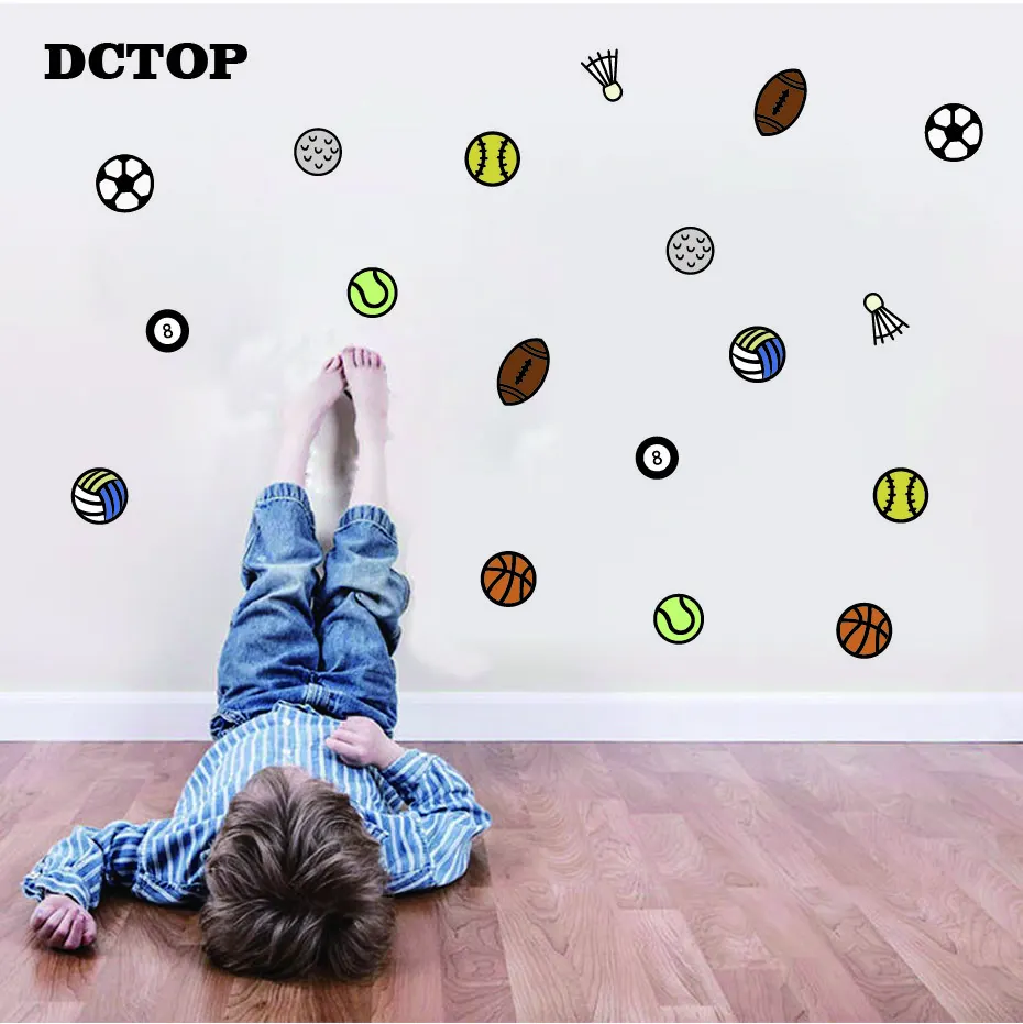 Creative Ball Sport Wall Stickers Cartoon Basketball Football Badminton DIY Vinyls Decals Home Decor for Kids Nursery Room Mural | Дом и сад