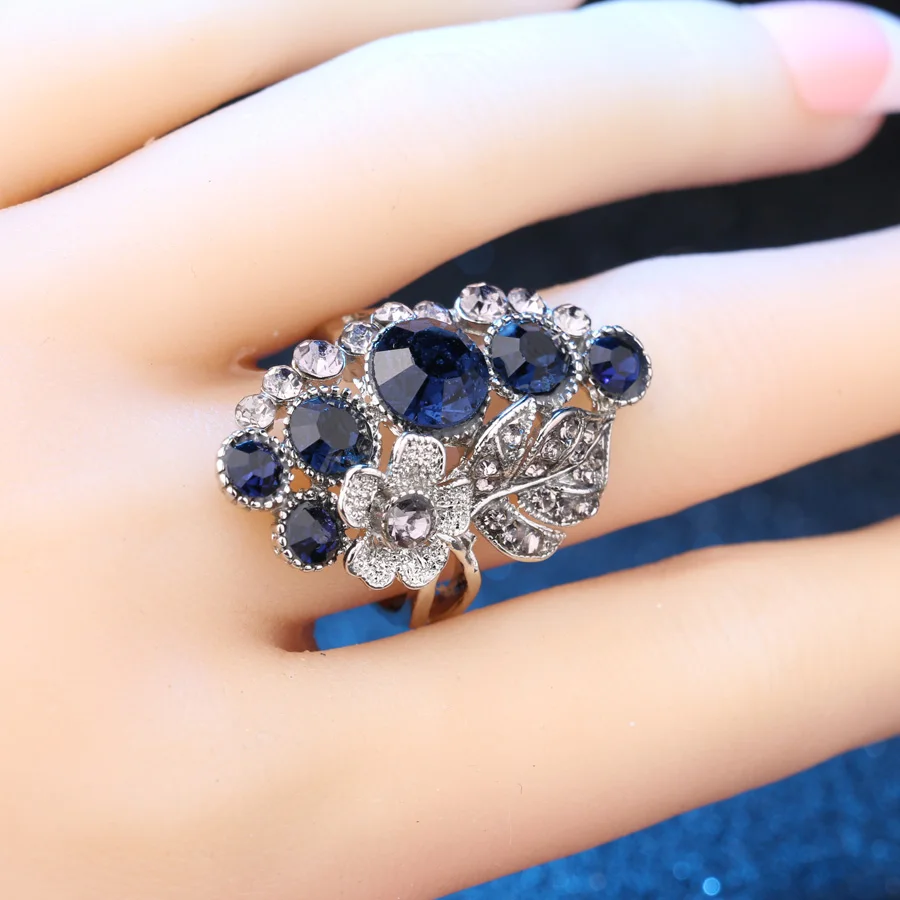 Женские обручальные кольца Kinel винтажные с синим кристаллом и серебряным