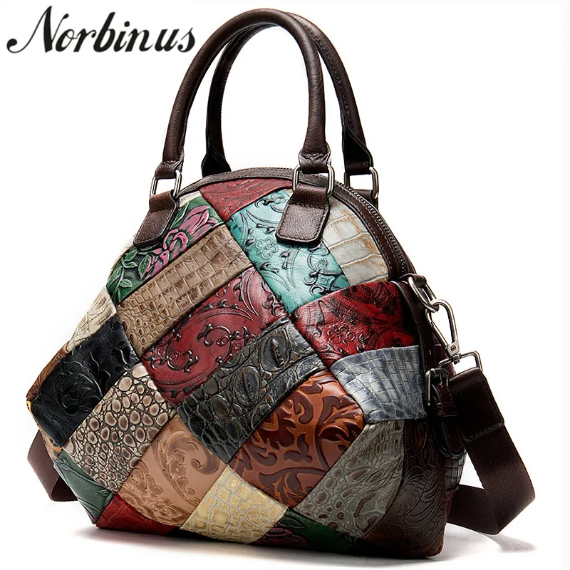 

Norbinus Women's Bag Ladies Genuine Leather Luxury Handbags Women Bags Designer Stitching Women's Shoulder Bag for Woman Handbag