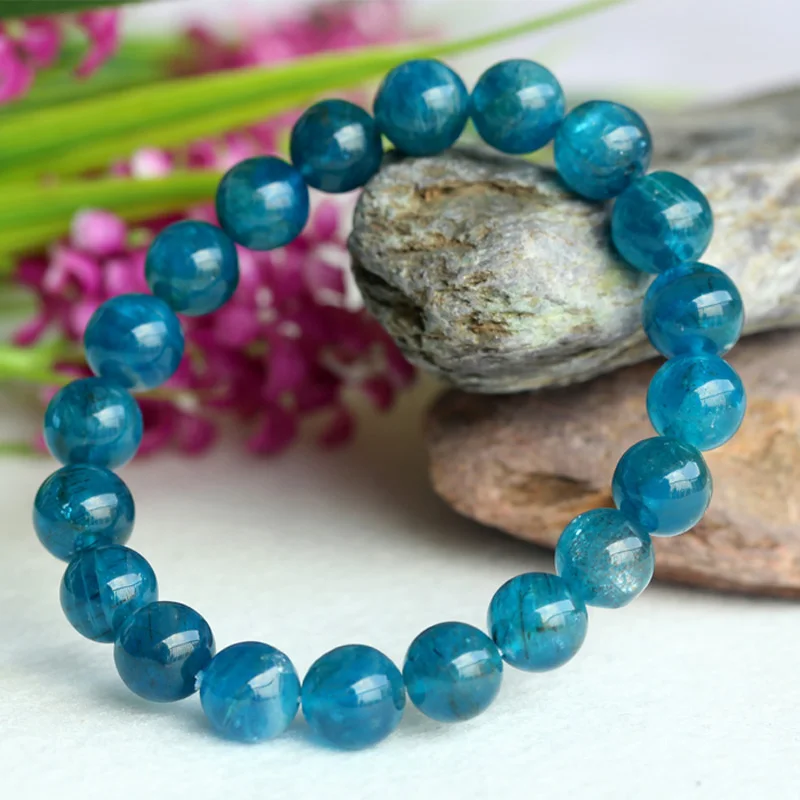 

Discount Wholesale Natural Green Blue Apatite Crystal Stretch Finish Bracelet Round Beads 8-9mm