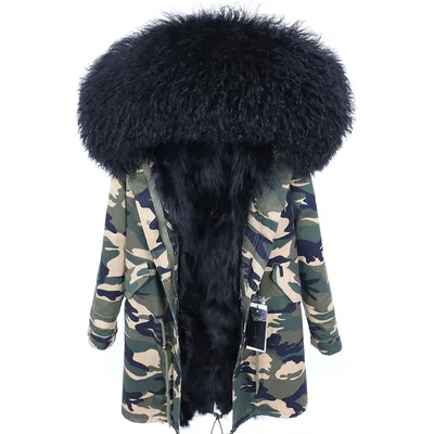 18 OFTBUY, зимняя женская куртка, большое натуральное меховое пальто, парка, монгольский овечий мех, воротник, Лисий мех, подкладка, камуфляж, длинное пальто, мода - Цвет: 18