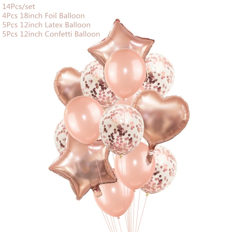 14pcs set1 Розовое золото конфетти балоны фольга шампанское Звезда шар свадебные шары из латекса globos BabyShower День Рождения украшения принадлежности - Цвет: 14pcs set1