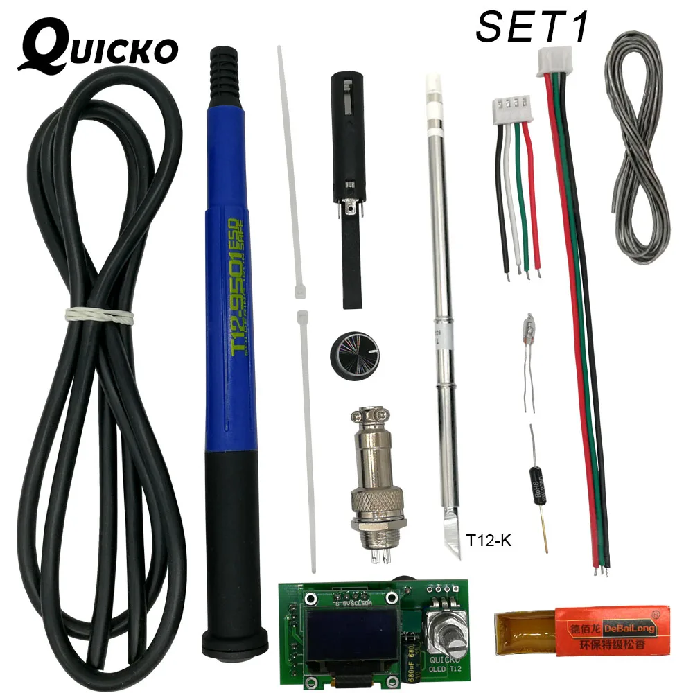 Set 1 QUICKO регулировка температуры T12 STC OLED контроллер цифровой паяльник станция сварки дисплей панель применяется к HAKKO T12 советы - Цвет: Set 1